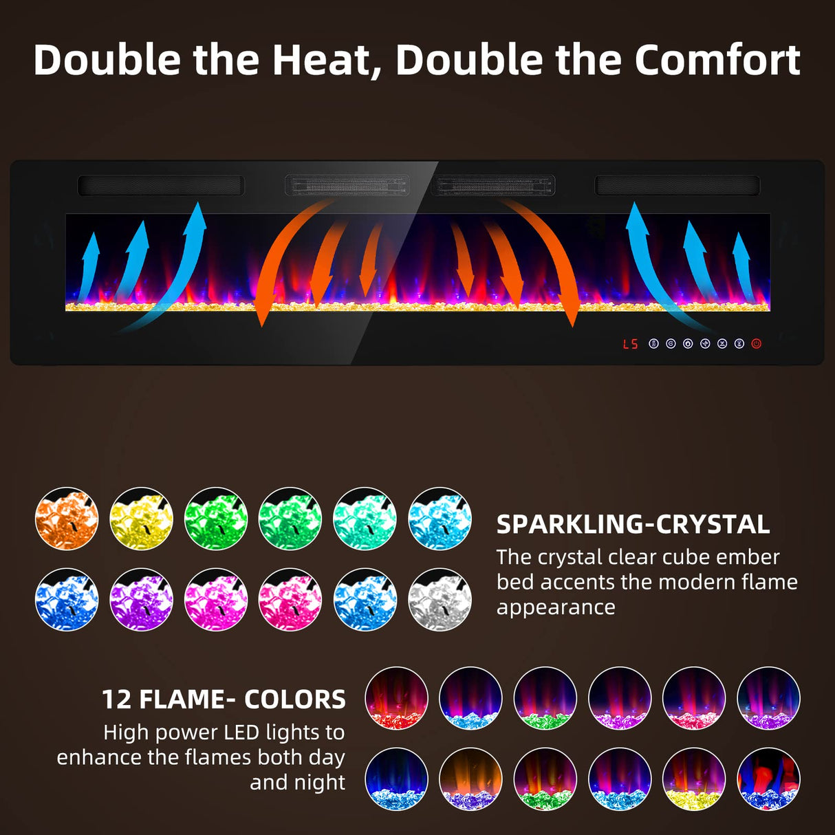 Zionheat 72 inches Electric Fireplace-Wall Fireplace for Living Room-Fireplace Freestanding/Inserts/Wall Mounted with Remote Control, Timer, Dimmer, 12 Flame Colors, 750/1500W, Ultra Thin Zionheat