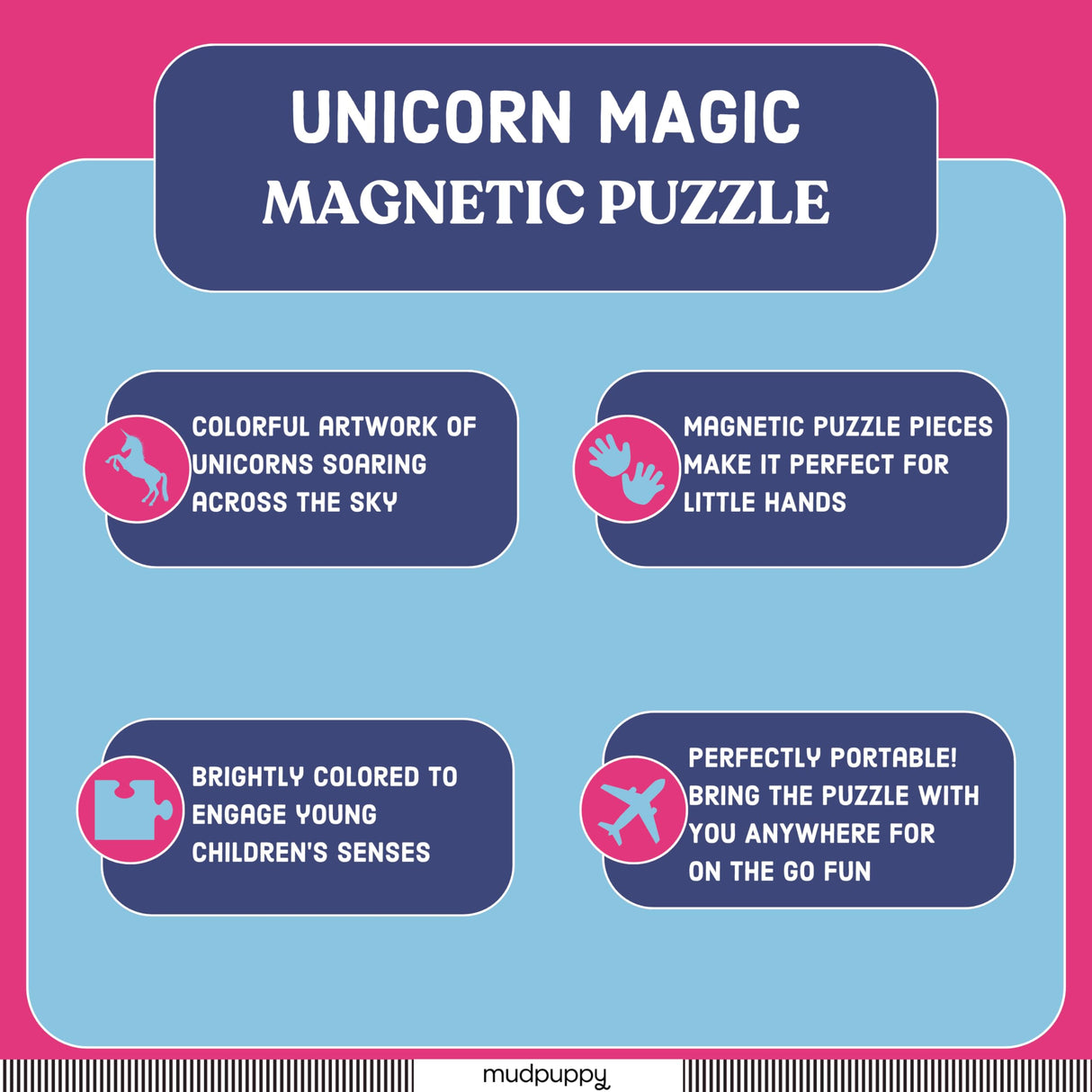 Mudpuppy Magical Unicorn - Tri Fold Magnetic Puzzles Featuring Two 20 Piece Unicorn Magic Themed Artwork Mudpuppy