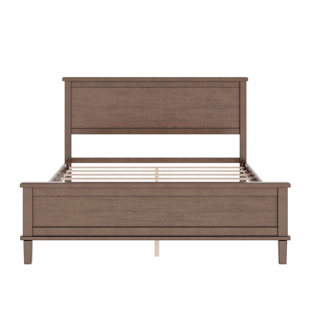 Merax Queen Size Wooden Bed Frame, Mid Century Modern Platform Bed with Tall Headboard and Footboard, Solid Wood Slats Support, No Box Spring Needed, Easy Assembly, Brown Merax