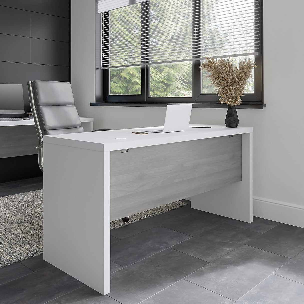Office by kathy ireland Echo 60-inch W Credenza Desk, Pure White/Modern Gray (KI60506-03) Bush Business Furniture