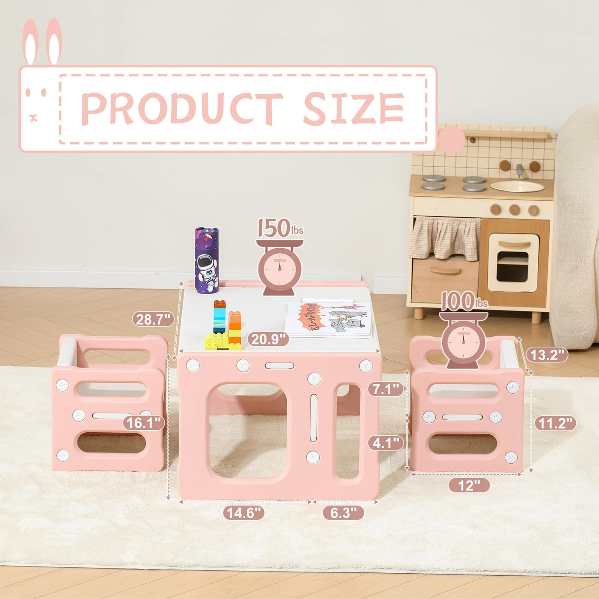 Bestgame Montessori Table and Chair Set, Kids Table and Chairs, Height-Adjustable Toddler Table and Chair Set, Table Chair for Ages 3-8, Childrens Table for Daycare, Classroom Bestgame