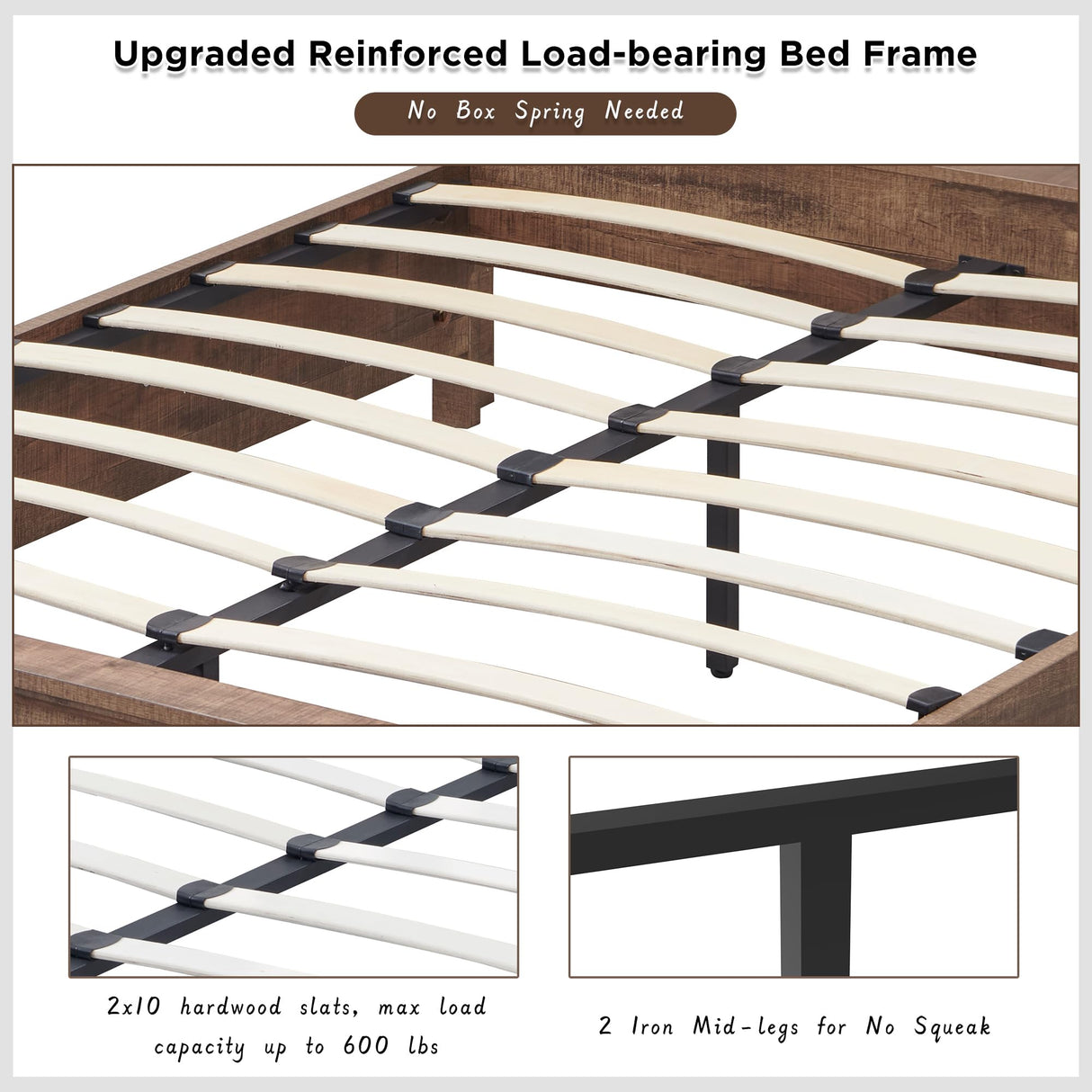 ACCOHOHO Farmhouse Queen Size Bed Frame with 52" Tall Full-Panel Headboard, Wood Platform Bedframe with Footboard and Storage Drawers, No Squeak, No Box Spring Needed, Light Brown ACCOHOHO