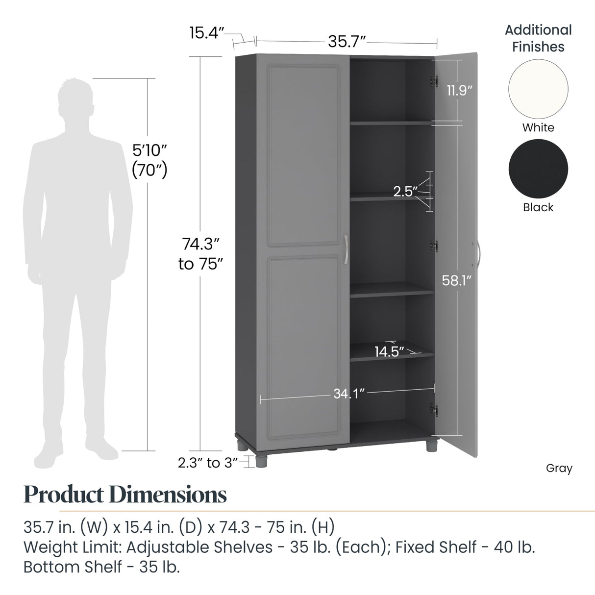 Systembuild Evolution Kendall 36" Utility Storage Cabinet, Black SystemBuild