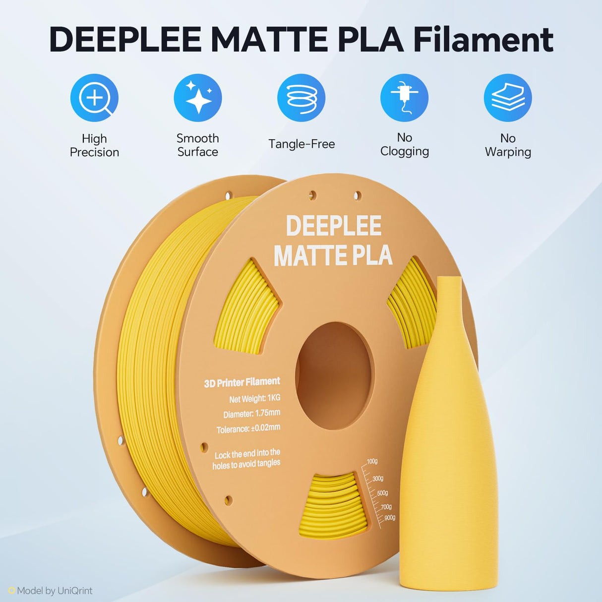 DEEPLEE Matte PLA Filament 1.75mm, 3D Printer Filament Dimensional Accuracy +/- 0.02mm, No Clogging, Higher Toughness, Cardboard Spool 3D Filament, 1kg Black Deeplee