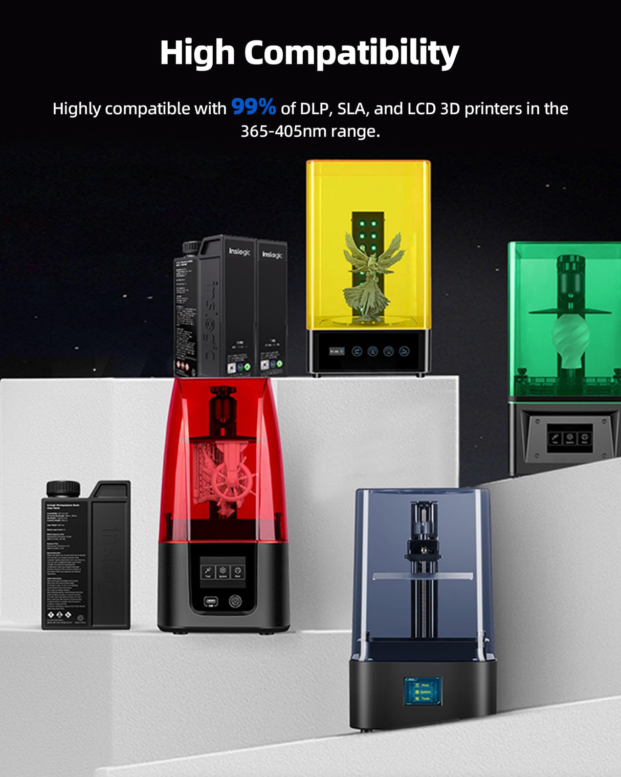 Inslogic Flexible 70A Resin 3D Printer Resin, 1KG 3D Printing Resin for Printing Soft and Flexible Items, Bendable and Not Brittle, Fast Curing 405nm UV Photopolymer Resin, 1KG Black Inslogic