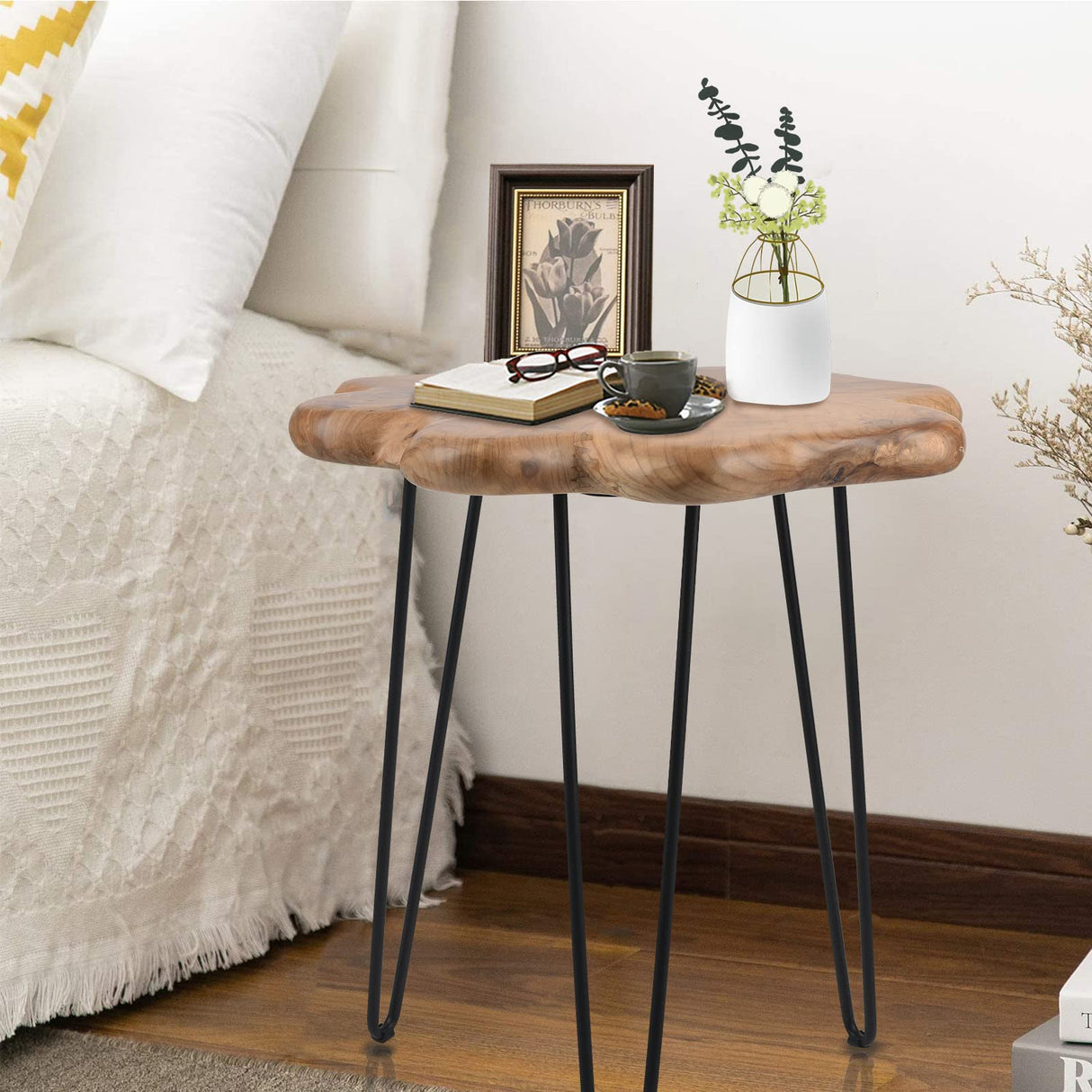 HOEGMST 19.5 Inch Live Edge Side Table, Wood Freeform Small End Table with Waterproof, Rustic Accent Table Unique for Living Room, Bedroom, Home HOEGMST
