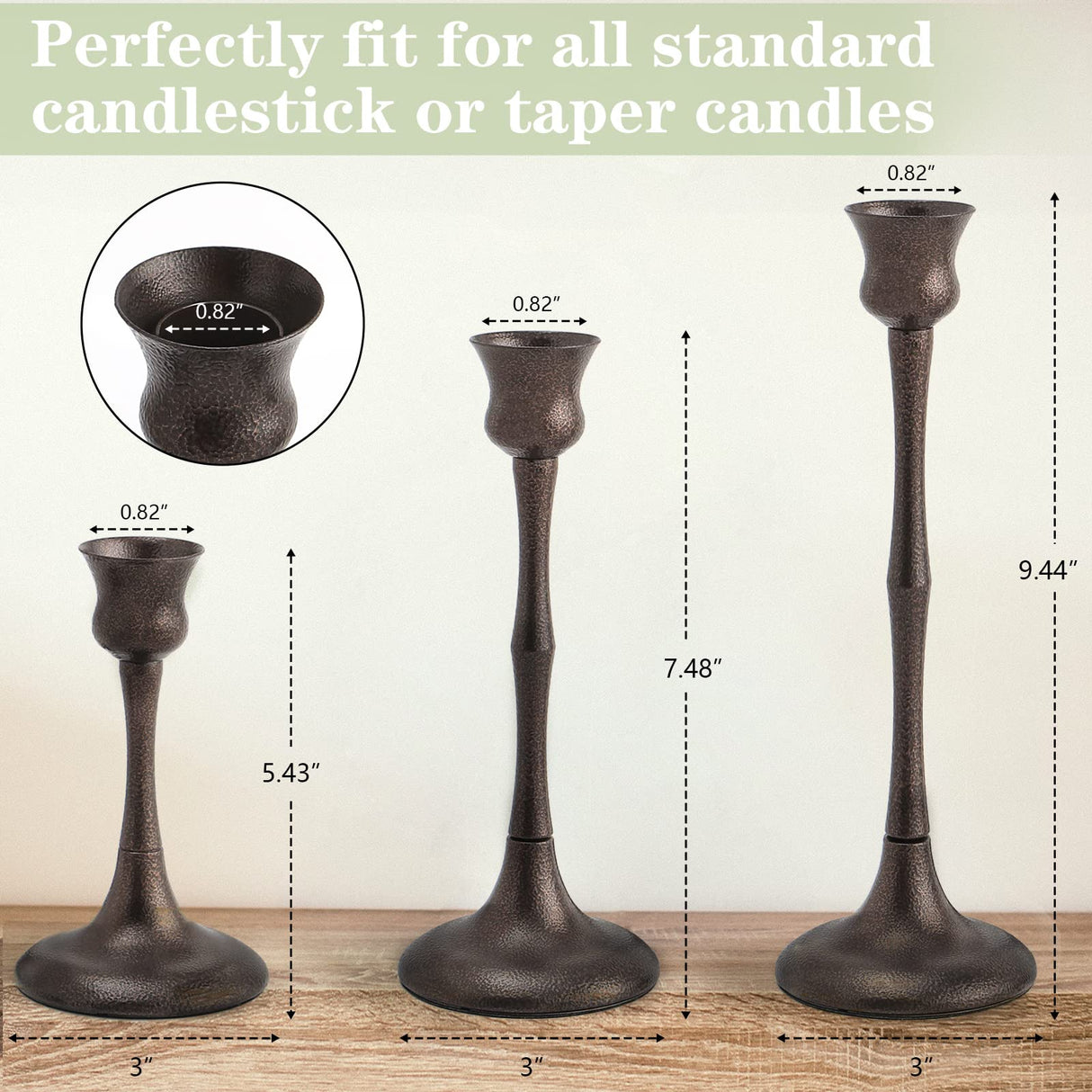 Candle Stick Candle Holder Set of 3 Metal Candlestick Holders Candle Stand Taper Candle Holders for Table Centerpiece Fireplace Mantle Decor, Ideal Gift for Wedding Thanksgiving Christmas Housewarming SHOHAYTO