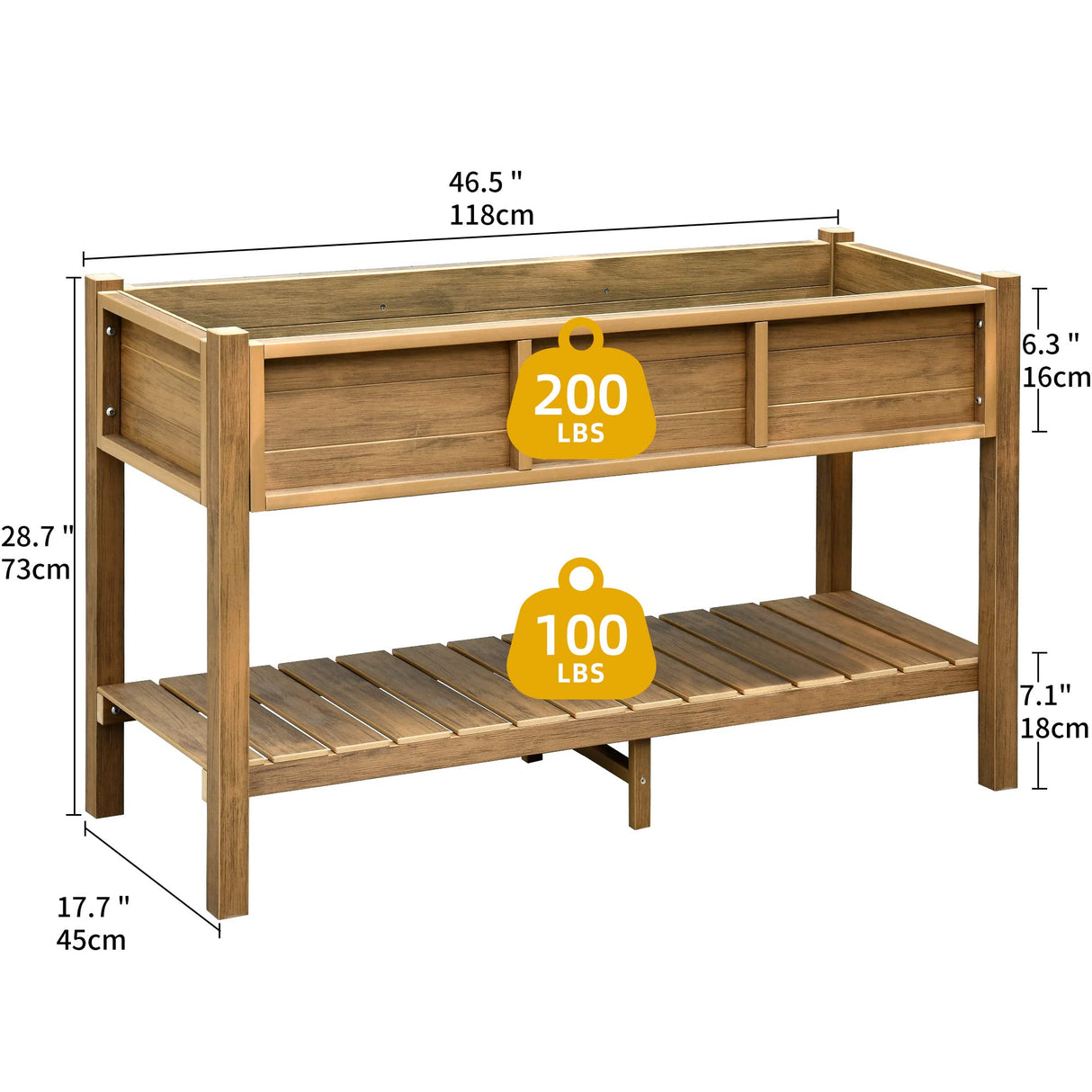 DWVO 48x18x30in Raised Garden Bed, Poly Wood Planter Box Stand,Weather Resistant Planter Box with Legs & Storage Shelf, Elevated Garden Bed for Backyard, Patio, Balcony,Brown DWVO