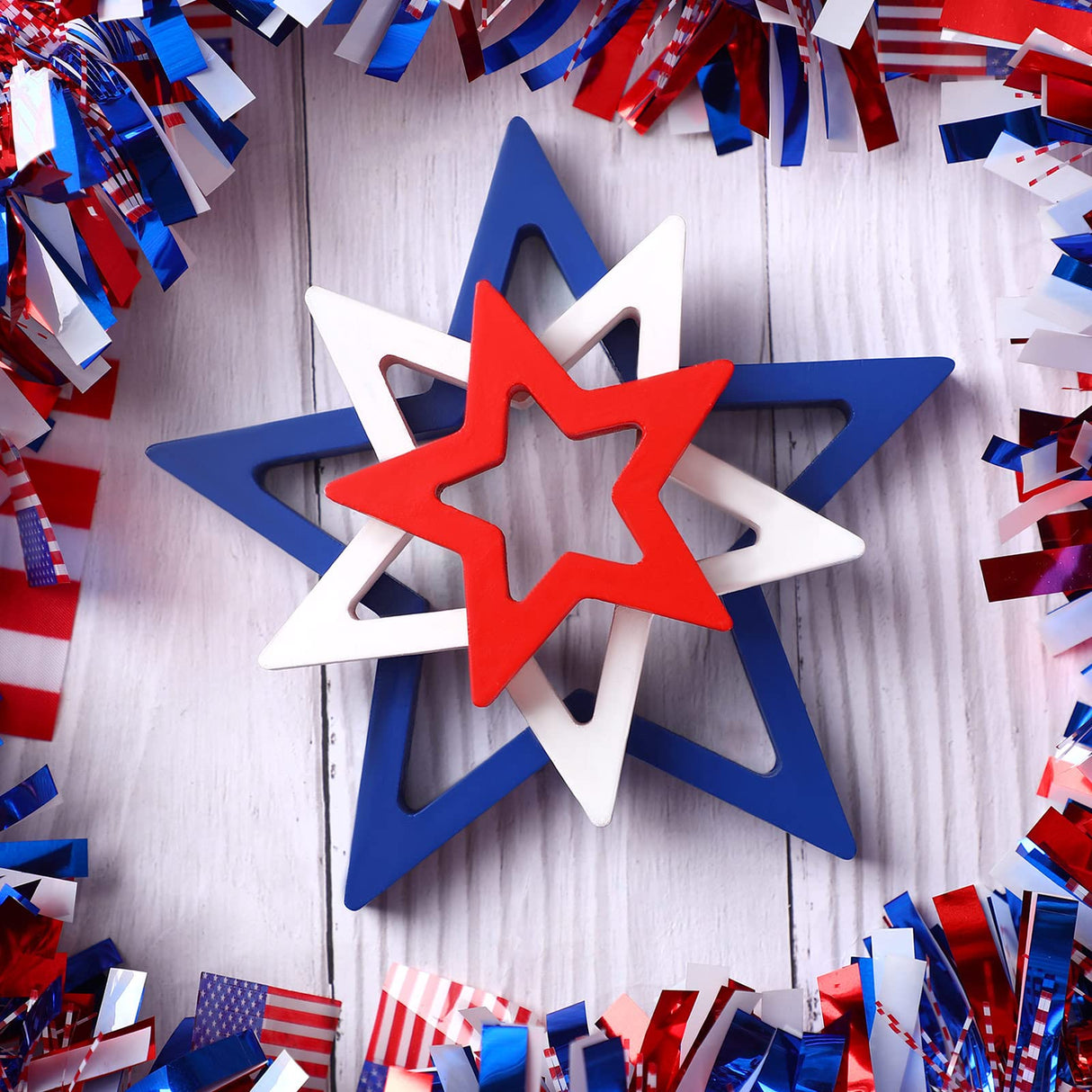Blulu 3 Pieces Patriotic Decoration Wooden Star Sign Memorial Day Table Decor 4th of July Centerpiece Star Independence Day Tiered Tray Decor for Table Home (White,Blue,Red) Blulu