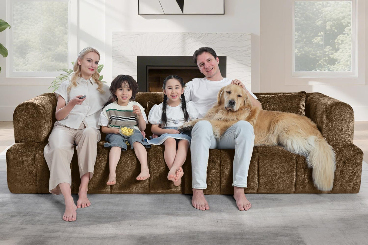 HABUTWAY 103" Modular Cloud Sectional Couch, Modern Modular Sofa Couch with Deep Seats Supportive Cushion Wide Armrests and Pillows for Living Room, Bedroom and Apartment, No Asseembly Required, Brown HABUTWAY