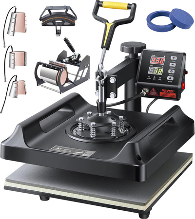VEVOR 8 in 1 Heat Press Machine 15x15 Inch, 360° Swing Away Tshirt Press, Digital Professional Sublimation Heat Transfer for T Shirts Hat Cap Mug Plate