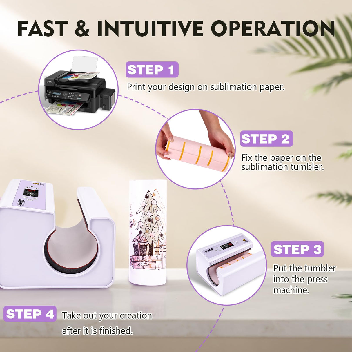 AKEYDIY Auto Tumbler Heat Press Machine, 30 OZ Tumbler Mug Heat Press Touch Screen, with Temp and Time Setting, Fast & Even Heating for 11-30oz Sublimation Tumblers, Mug, Cup (Purple Auto Mug Press) AKEYDIY