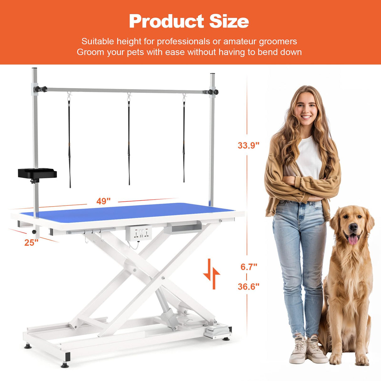 ynhunreth 49'' Electric Dog Grooming Table, Professional Heavy Duty Grooming Table for Dogs at Home 400lbs with Tool Organizer/3 Nooses/Adjustable Arm/Foot Control, Blue ynhunreth