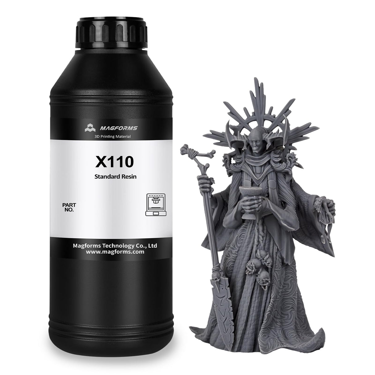 MAGFORMS X110 Upgraded Standard 3D Printing Resin, Enhanced Toughness & Strength, Non-Brittle 405nm UV Curing Resin with High Precision for 4K/6K/8K LCD DLP 3D Printers (Dark Gray, 1kg) Magforms