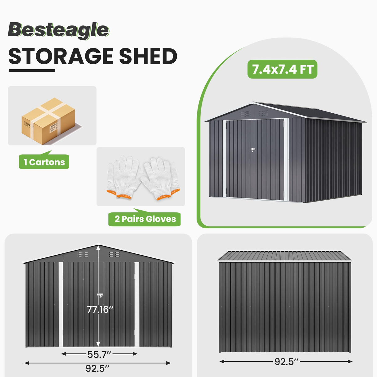 Besteagle 8x8 FT Outdoor Storage Shed, Utility Metal Tool Storage with Lockable Doors and Updated Frame Structure, Large Metal Garden Shed for Backyard, Patio Lawn, Black Besteagle