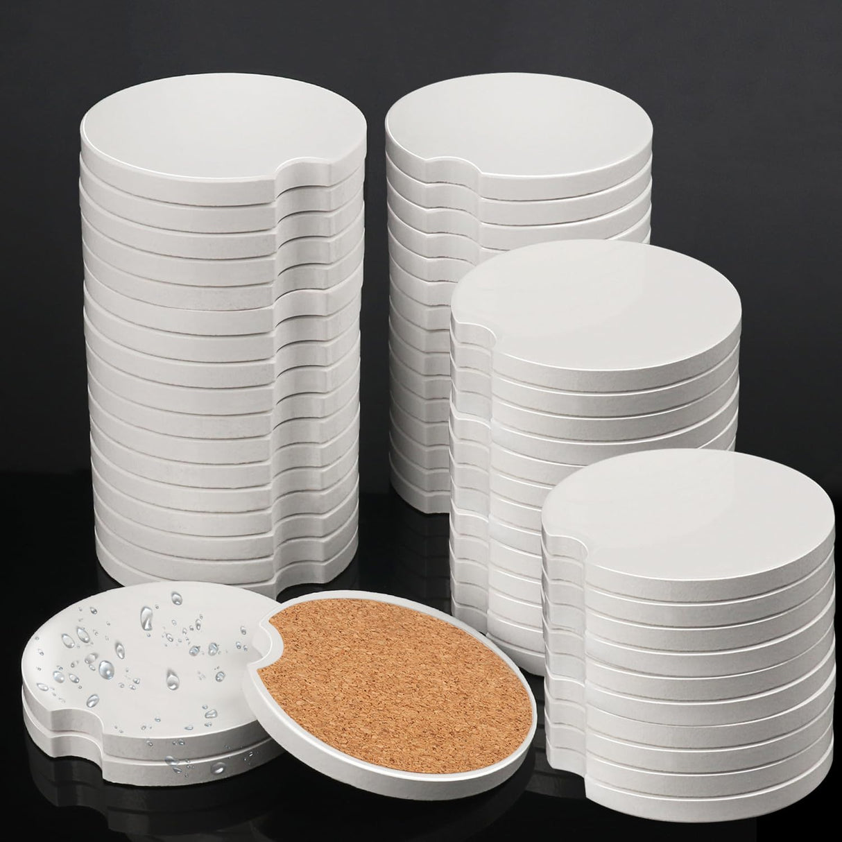 GNIEMCKIN 60 PCS 2.56 in Sublimation Car Coasters, Auto Coasters for Cup Holders, Auto Cupholder Coasters with Finger Notch and DIY Personalization Option, Keep Car from Cold Drink Sweat Stain Spill GNIEMCKIN