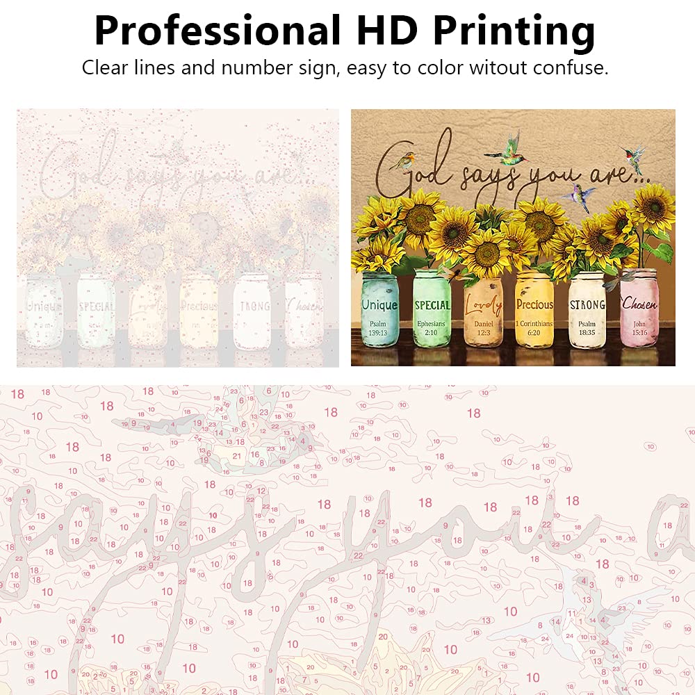 DIY Painting by Numbers for Adults, Sunflower Paint by Numbers, 16X20 Inch Adults Paint by Number Kits for Beginners on Canvas, Flameless Color by Number Art Kits for Kids TUMOVO