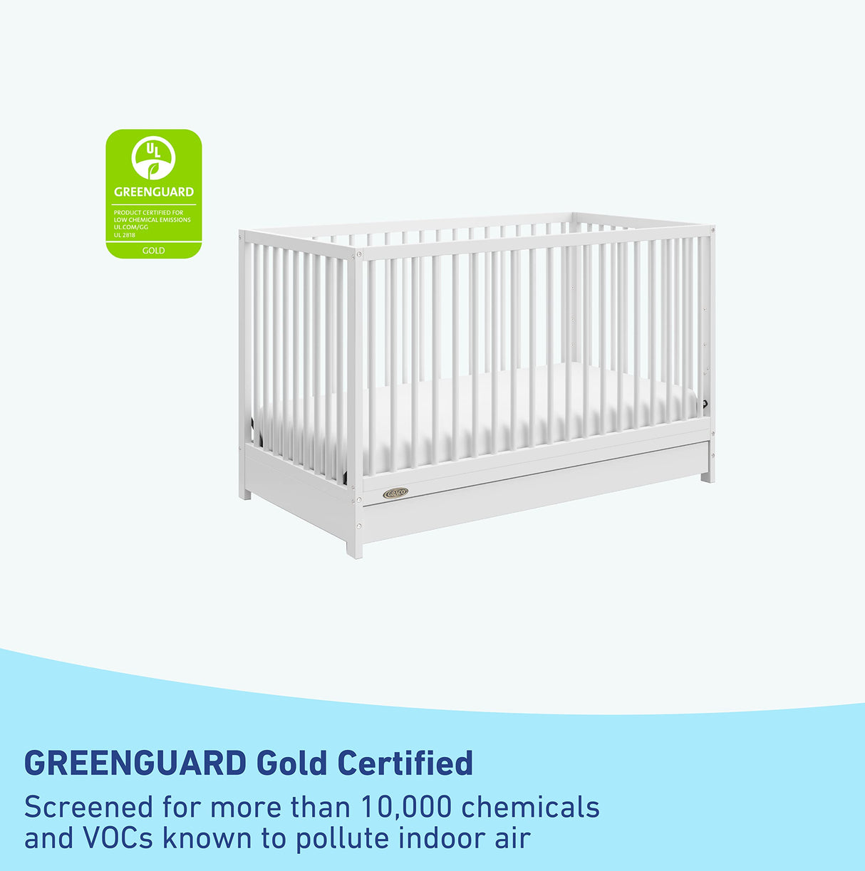 Graco Teddi 5-in-1 Convertible Crib with Drawer (White) – GREENGUARD Gold Certified, Crib with Drawer Combo, Full-Size Nursery Storage Drawer, Converts to Toddler Bed, Daybed and Full-Size Bed Graco