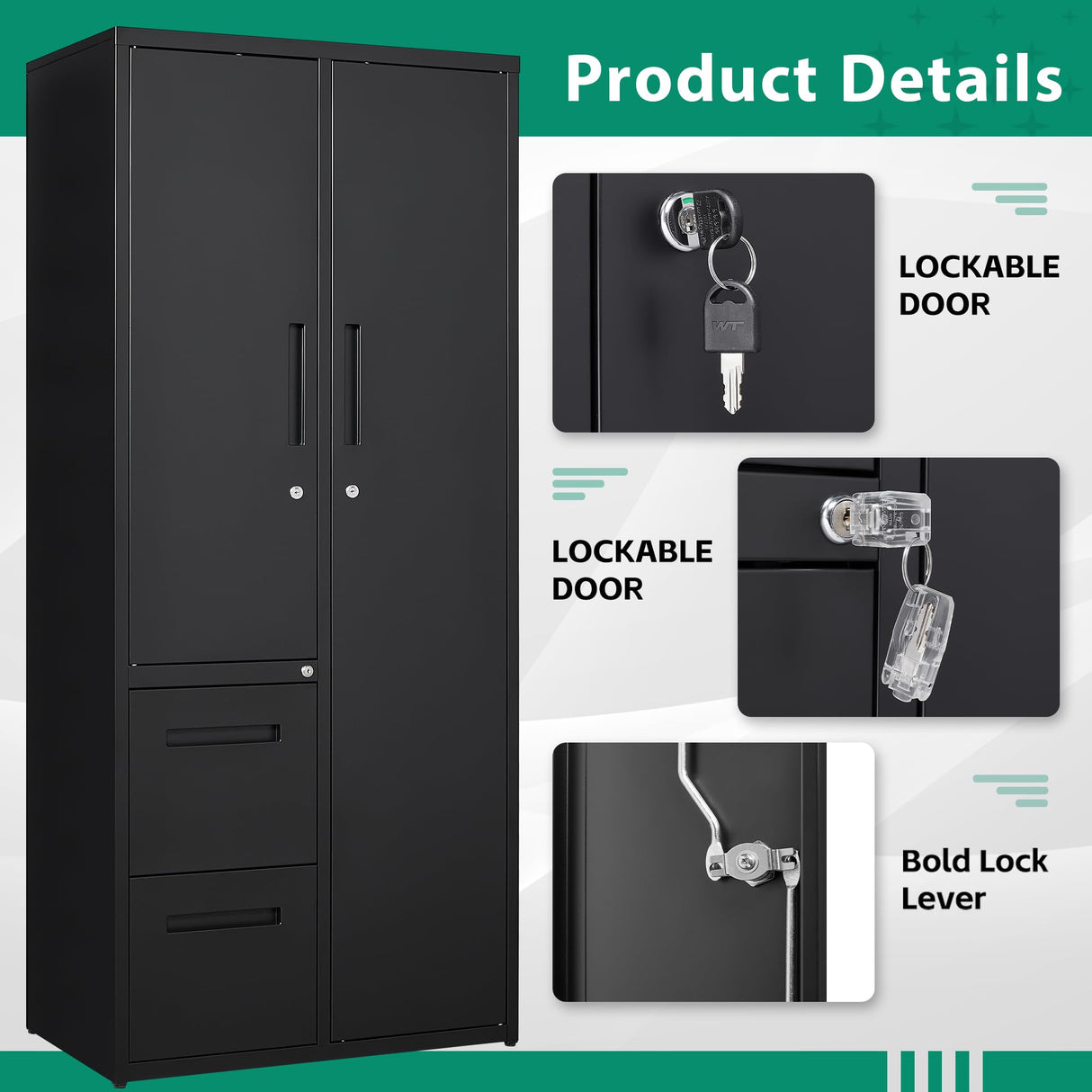 Letaya Metal Storage Cabinets with Drawers, Staff Locker with Lock Door and Shelves-Wardrobe Clothing/File/Tool Storage for Office, Home, School, Employee,Gym,Fire Department,Garage (Black) Letaya
