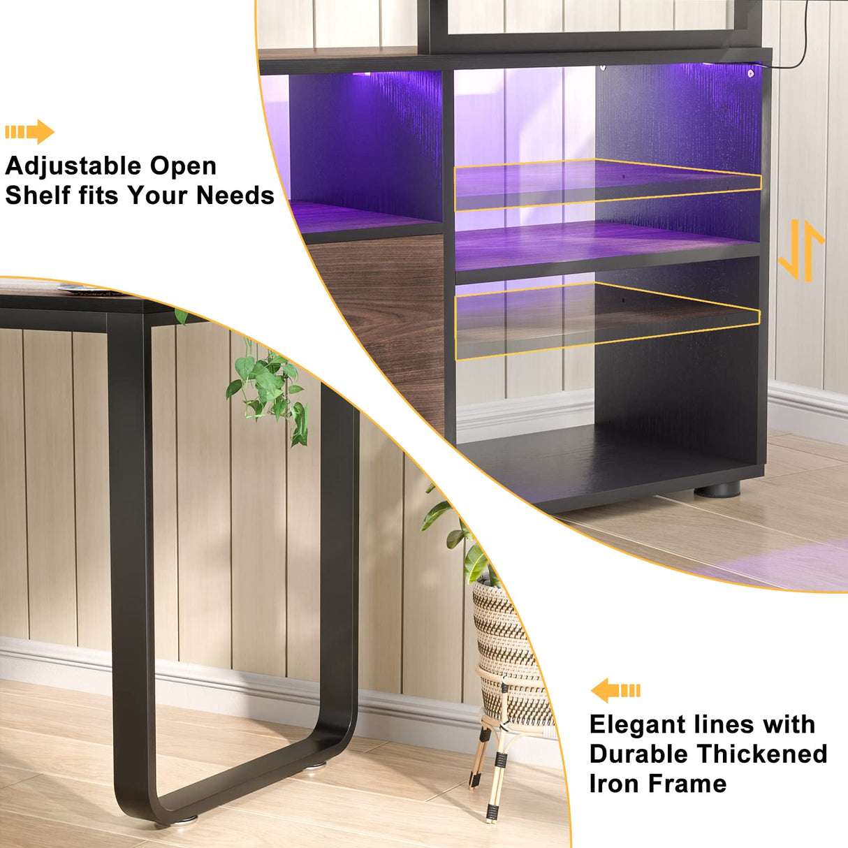 Homieasy L Shaped Desk with File Cabinet & Power Outlet, Reversible 55 Inch Large Corner Computer Desks with LED Strip, L-Shaped Computer Desk with Drawers and Storage Shelves, Espresso Homieasy