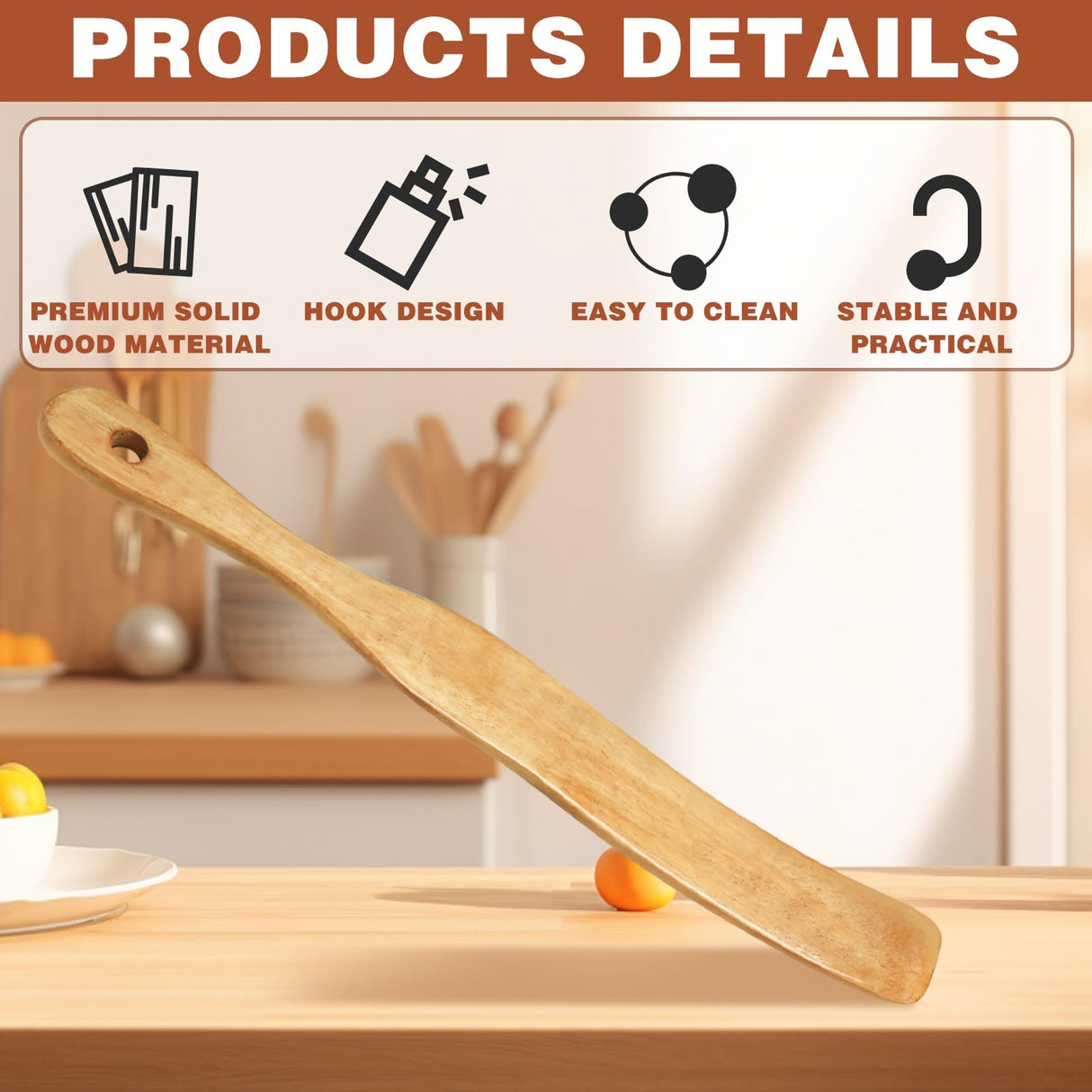 2Pcs Wooden Spatula for Cooking, Sourdough Spurtles Kitchen Tools Wooden Spurtle Spatula Dough Stir with Hanging Holes Sourdough Spatula, Kitchen Sourdough Tools Fermentation Use Wood Spatula HINGTAI