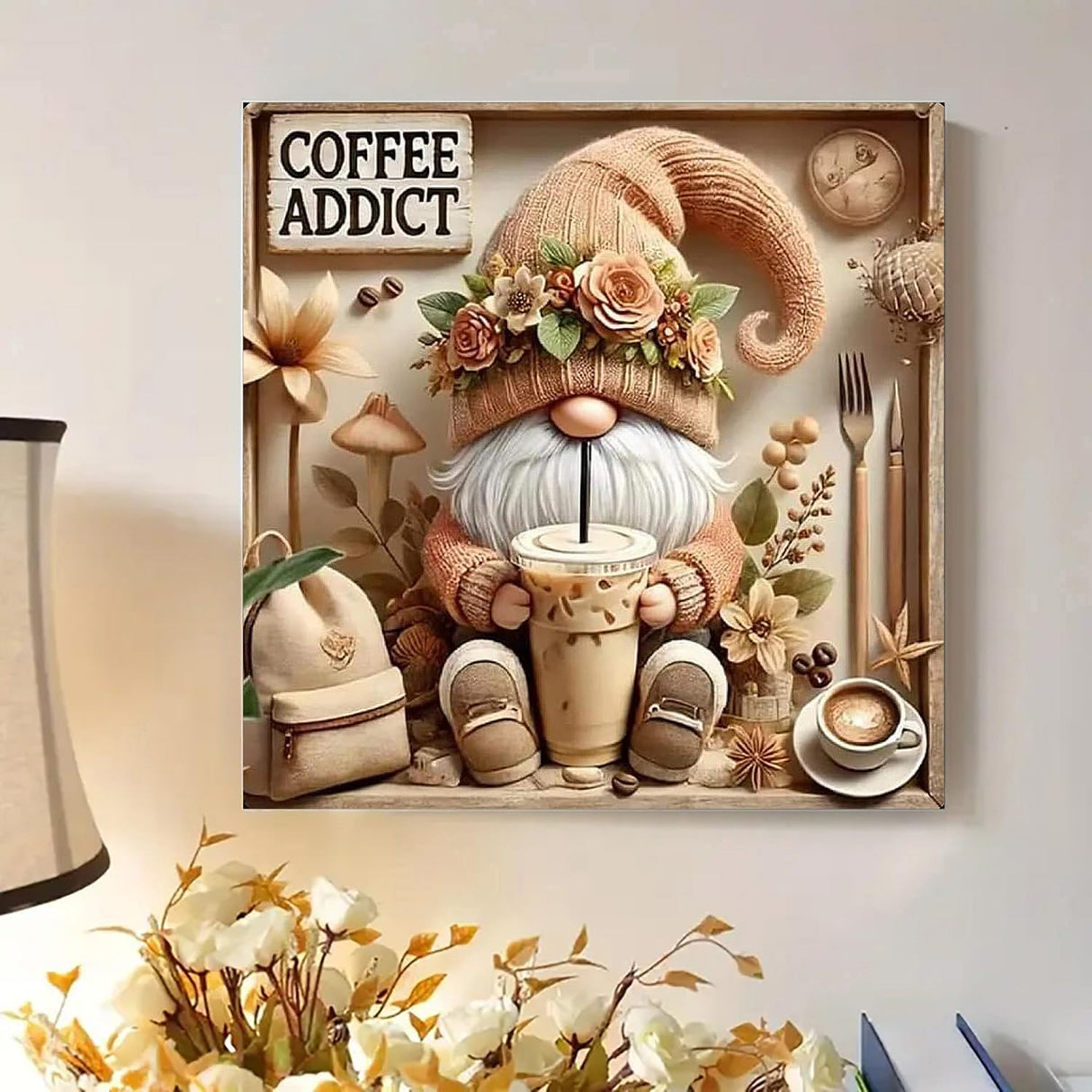 BYGFHLYW Diamond Art Painting Kits for Adults, Gnome Drinks Coffee 5D Diamond Painting Dots Art Kits for Adults Beginner, DIY Full Round Gem Crystal Art Paint by Diamond, Home Wall Decor 12 x 12 in BYGFHLYW