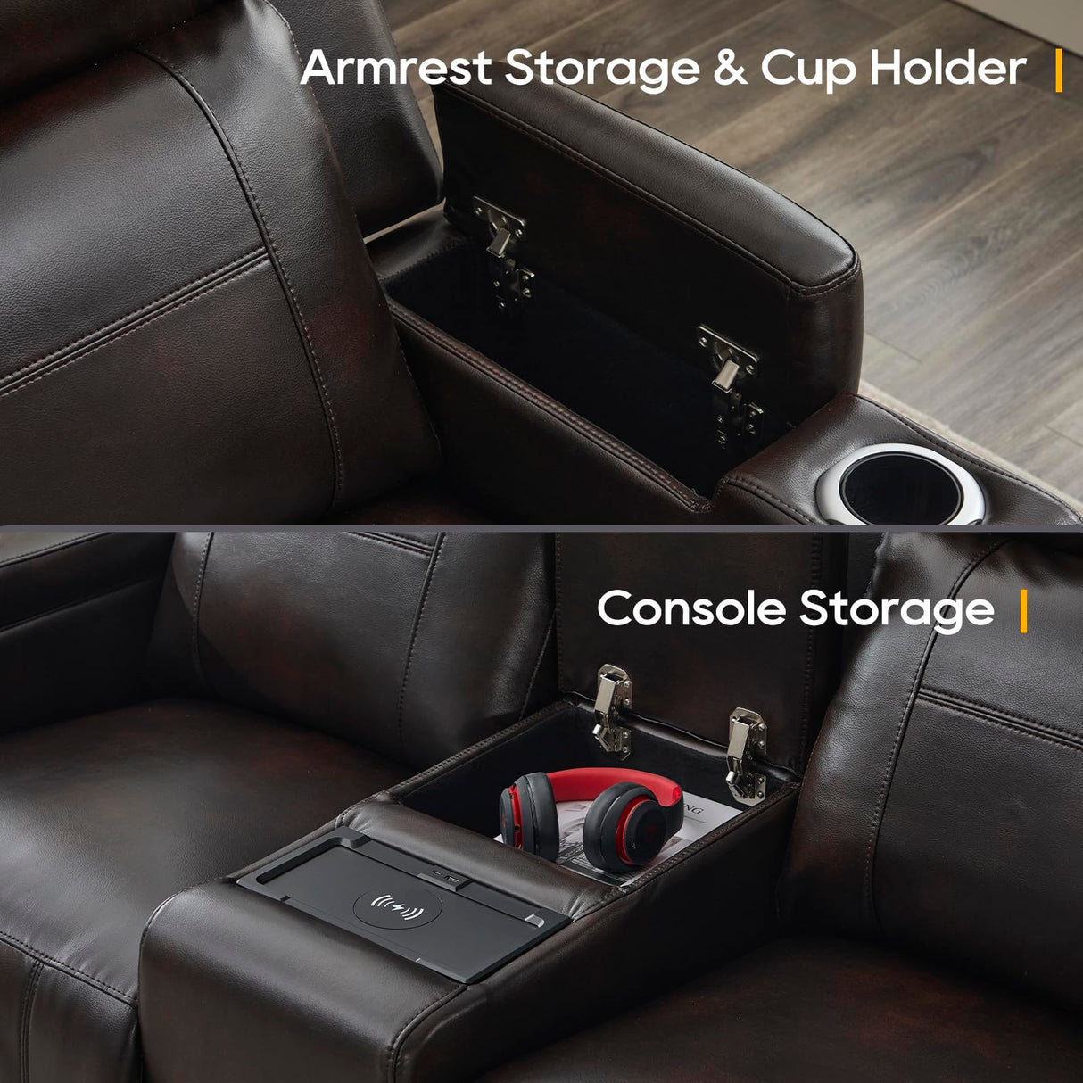 P.H.Furn Power Loveseat Recliner Sofa, Home Theater Seating with Adjustable Headrest, Blue LED Lighting, Reclining Loveseat, Storage, Cup Holder, USB, Charging P.H.Furn