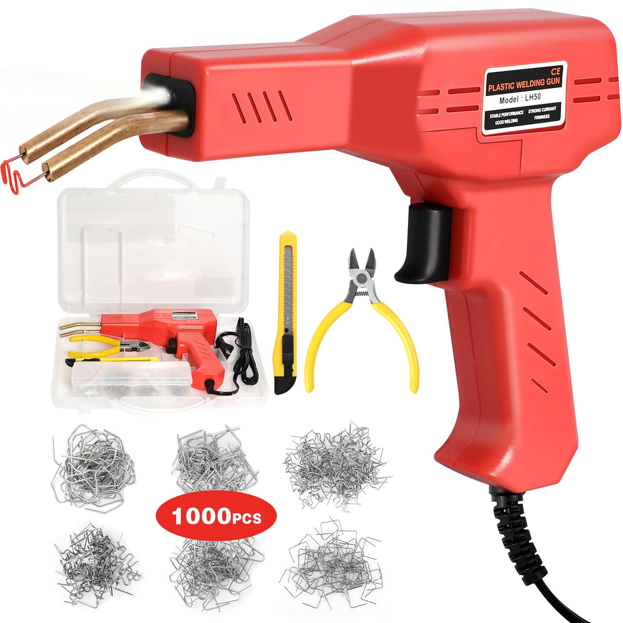 ATOLS Plastic Welder, 1000PCS Staples, Plastic Welding Kit, Hot Stapler Kit, Plastic Welder Gun Kit, Car Bumper Repair Kit, Plastic Repair Kit (Corded, Red) ATOLS