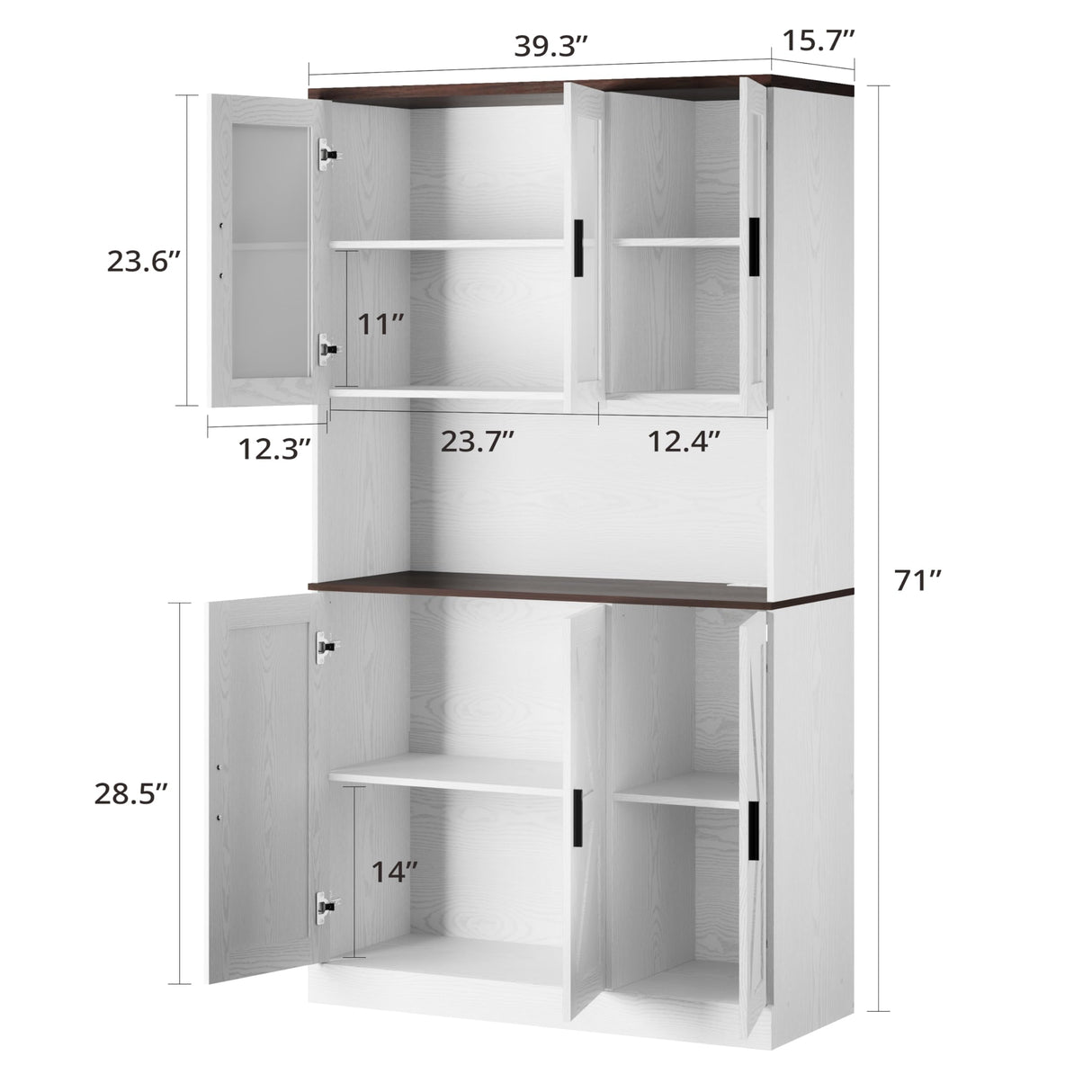 IRONCK 71" Tall Kitchen Pantry Cabinet with Microwave Shelf, White Hutch Cabinet with Storage Power Outlet, Food Pantry for Kitchen Dining Room IRONCK