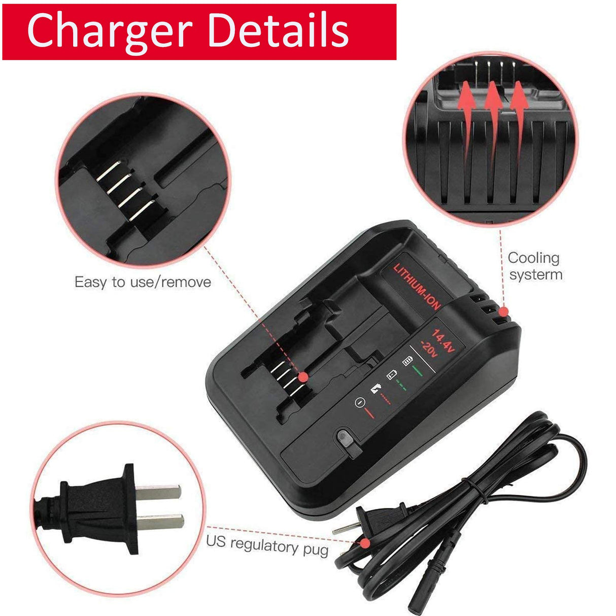 20V Lithium Battery Fast Charger Compatible with Black and Decker 20V Lithium Battery LBXR20 LBXR2020 LB2X4020 and Porter Cable 20V Lithium Battery PCC680L PCC681L PCC682L PCC685L PCC685LP-1 Pack OHYES BAT