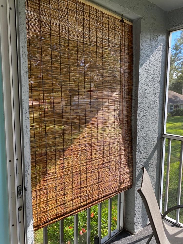 Outdoor Bamboo Blinds for Patio Sun Shade, UV Resistant Window Roller Shades Woven Roll Up Bamboo Curtain Thermal Insulated Cordless 23 35 42 45 52 58 60 65 70 72in Wide (Size : 44in x 64in(W x H)) VELLOW