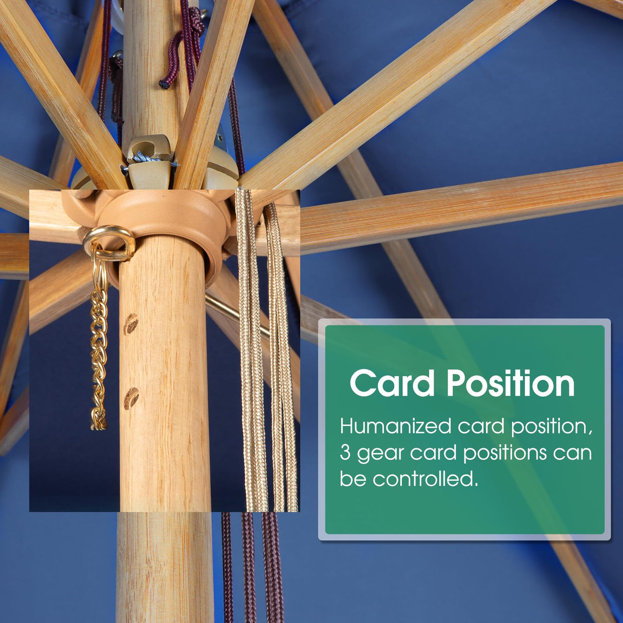 CASUNER 9FT Bamboo Table Umbrella Patio Outdoor Umbrella Market Round Umbrella with Pulley Lift Windproof & Waterproof, 8 Ribs with Polyester Cover for Garden, Deck, Pool, lawn, Backyard (NAVY) CASUNER