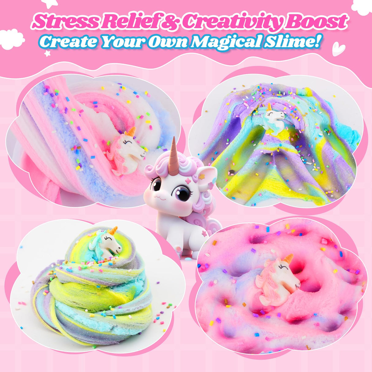 2 Pack Unicorn Cloud Slime Kit, Kids Slime, Toys for Ages 6-8 8-13 Girls and Boys, Party Favors Girl Birthday Gifts for 4 5 7 9 10 11 12 Year Old Cute Stuff Stocking Stuffers Keemanman