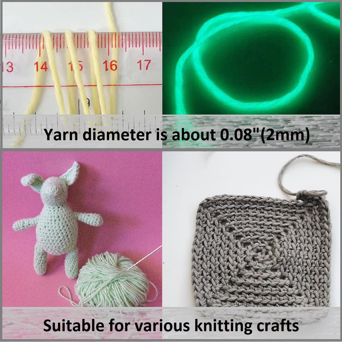 5 Rolls Glow in The Dark Yarn, 55 Yards Luminous Knitting Glowing Crochet Yarn for Crocheting, Sewing Supplies for Knitting DIY Crafts (Gray) Lmaray