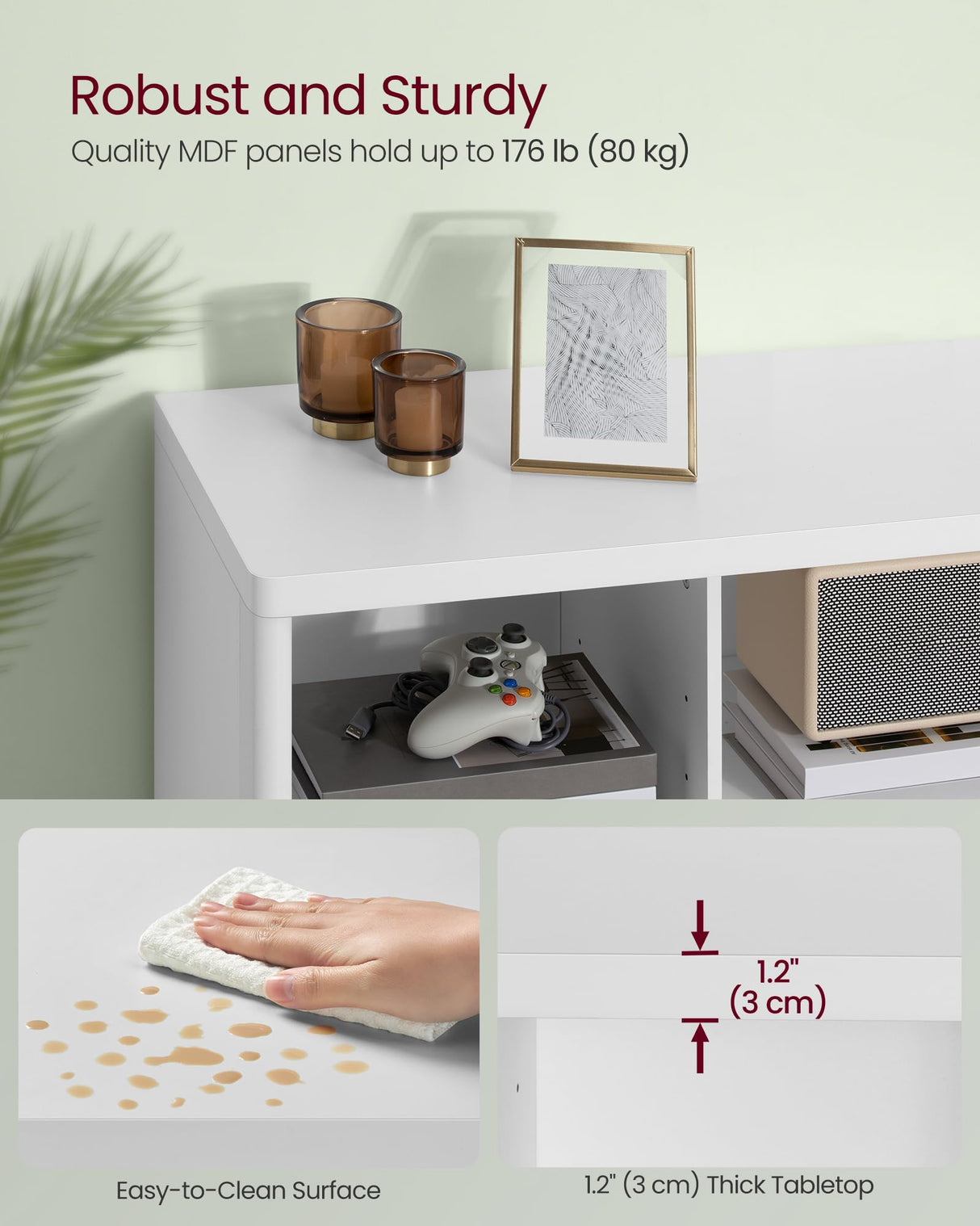 VASAGLE TV Stand for TVs up to 65 Inches, Entertainment Center with Storage Shelves, TV Console Table, Easy to Assemble, TV Cabinet for Living Room, Bedroom, Cloud White ULTV111W01 VASAGLE