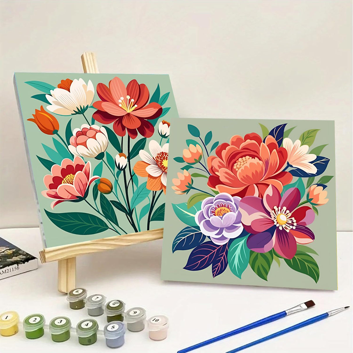 Sretoul Flowers Paint by Numbers Kit for Adults Framed 4 Pack- Flowers Paint by Numbers Kits on Canvas with Frame for Home Decor 8X8 Inch Sretoul