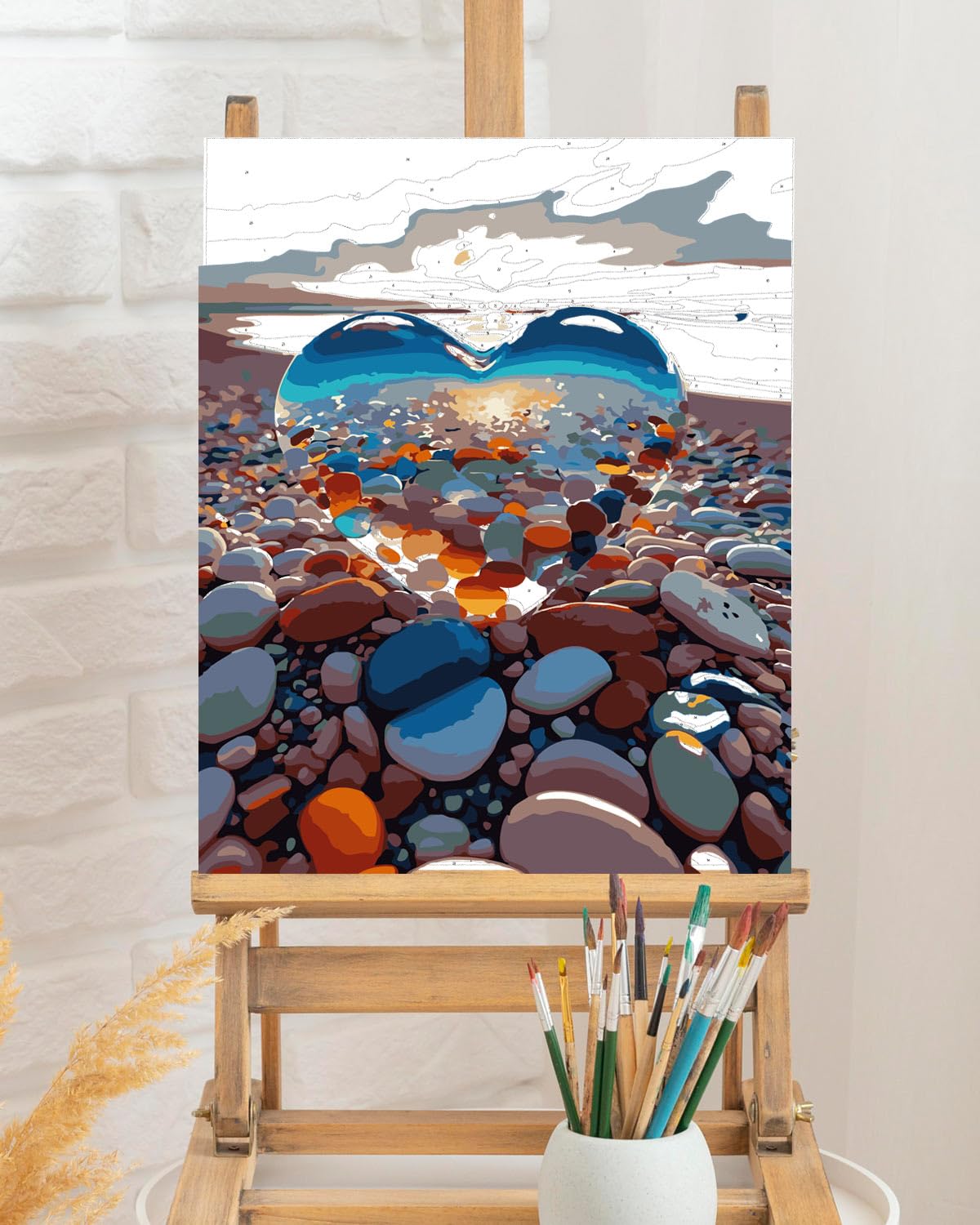 TOCARE Paint by Numbers Kit for Adults Beach Sunset, Acrylic Adult Paint by Number Sunset with Crystal Heart 16x20inch for Home Wall Decor TOCARE