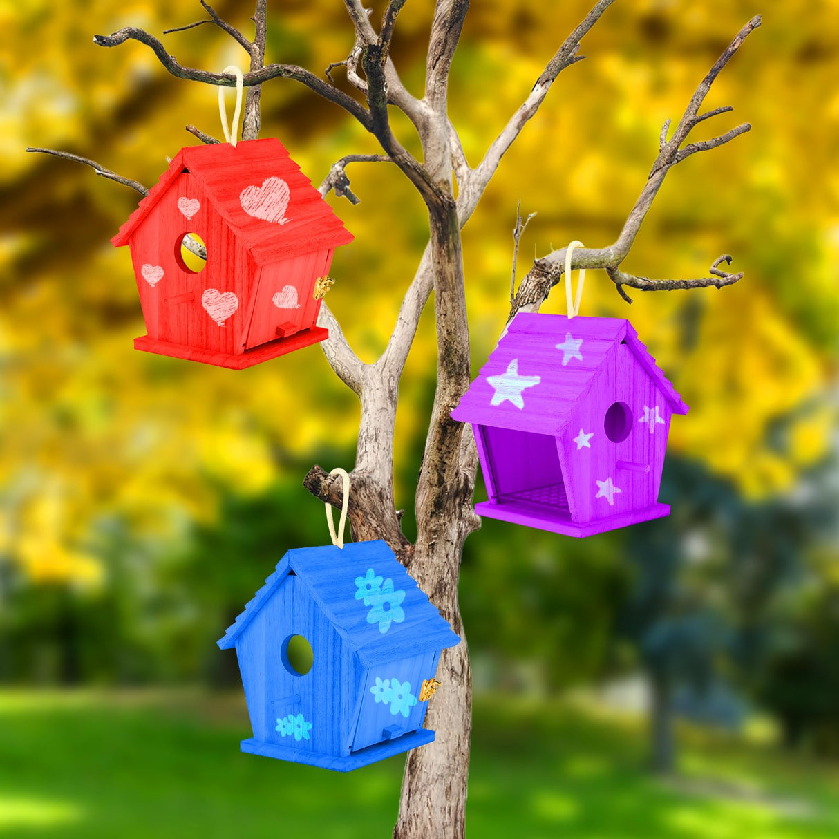 Bluebird Houses for Outside Clearance with Pole, Hanging Bird House Outdoors Garden Patio with Easy Clean Wood Birdhouse Viewing Window Garden Patio for Swallow Sparrow Hummingbird Finch Cardinals GINDOOR