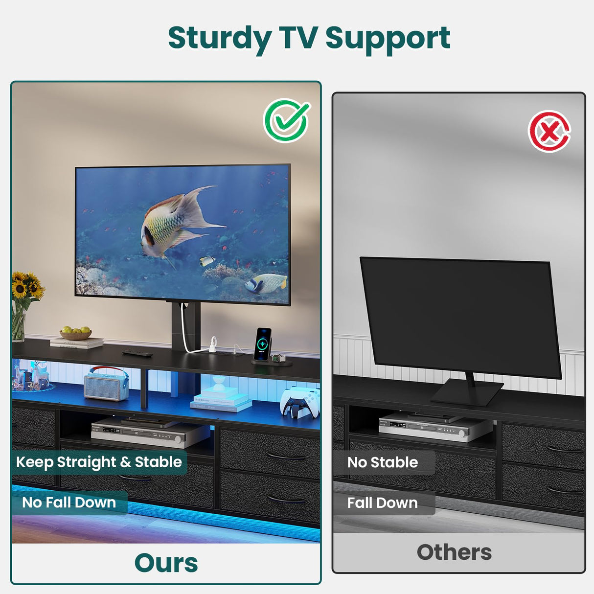 BTHFST TV Stand with Mount for 32/55/65/70 inch TVs, 51.2" LED TV Stand with Power Outlets & Storage, Entertainment Center with Storage for Living Room, Bedroom Black BTHFST