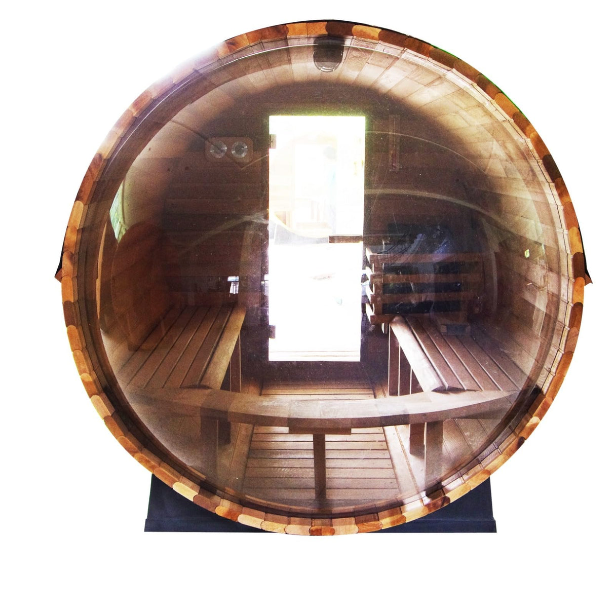 Outdoor Barrel Sauna for 4 Person, Hand Crafted from Premium Canadian Red Cedar, with Computer Control Panel, Stereo Speaker, and Panoramic Window - Curbside Delivery WoodArtSupply