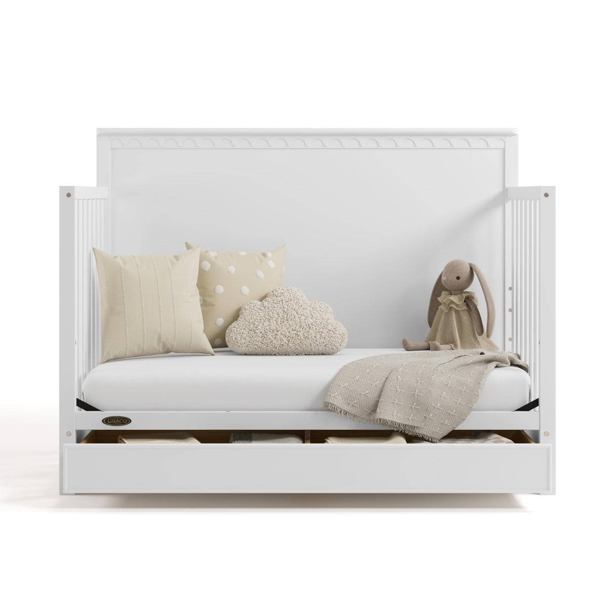 Graco Sasha 5-in-1 Convertible Crib with Storage Drawer (White) – GREENGUARD Gold Certified Baby Crib Crafted from Wood, Converts to Toddler Bed, Daybed, and Full-Size Bed Graco