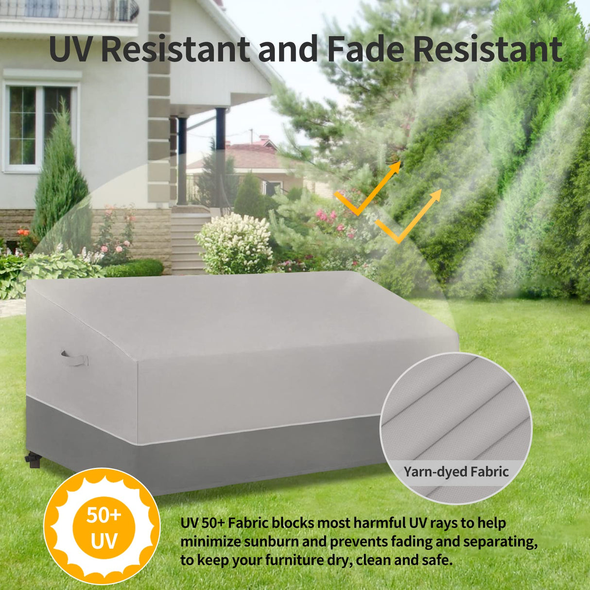 Easy-Going Patio Sofa Cover UV Resistant Outdoor Couch Cover Bicolor Patio 3-Seater Bench Cover Waterproof Outdoor Furniture Cover with Reflective Hemming (95Wx40Dx35H inch, Gray/Dark Gray) Easy-Going