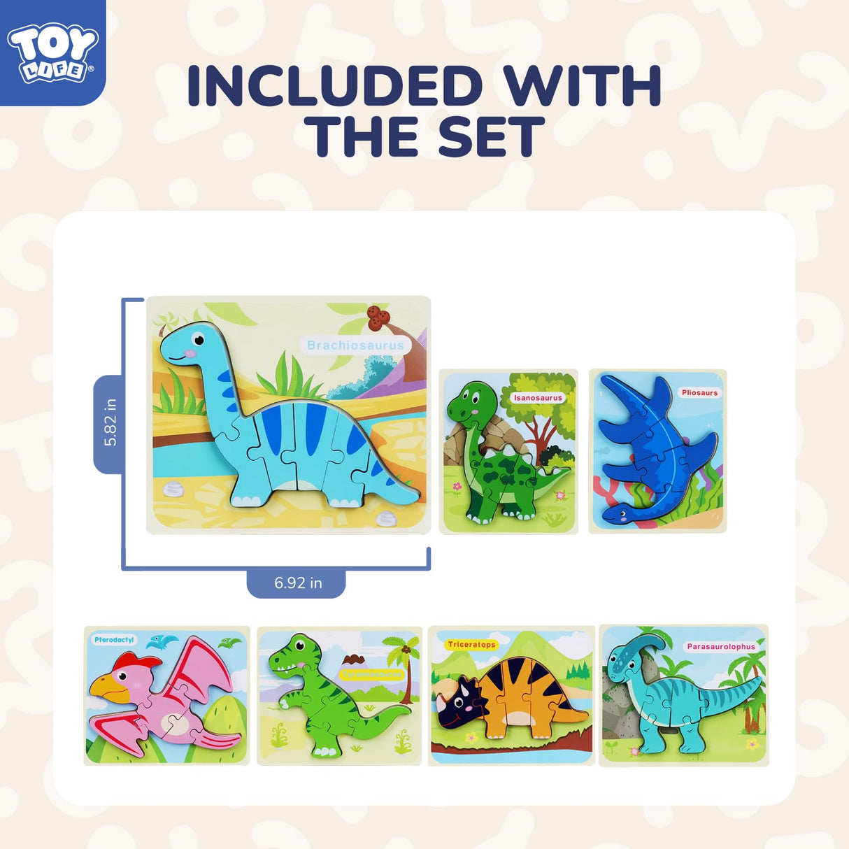 TOY Life Toddler Puzzles Ages 2-4, Wooden Puzzles for Toddlers 1-3, 7 Piece Dinosaur Puzzle 2 Year Old, Toddler Puzzles Ages 1-3, Toddler Boy Toys 2-3, Educational Toys for Toddlers 3-5 TOY Life