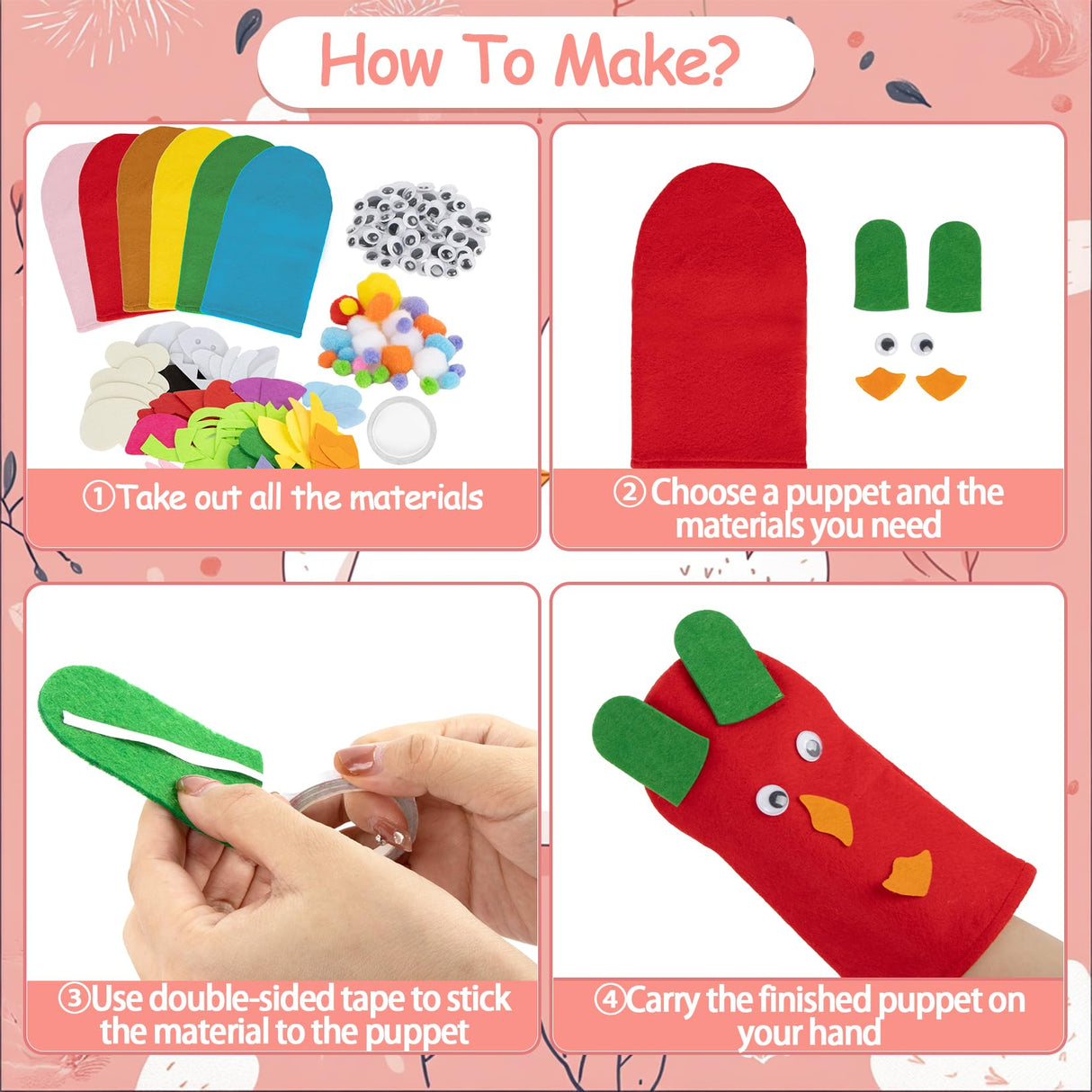 6PCS Hand Puppets - Hand Puppet Making kit Sock Arts and Crafts Kit for Family, Classroom, Party, DIY、Storytelling, Dramatic Play, Interactive Games and Role-Play RAINFLOW