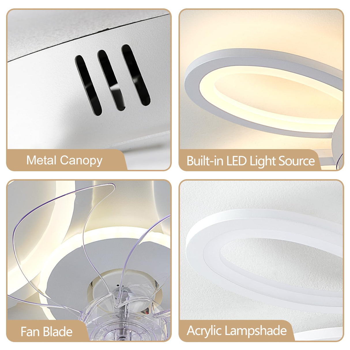 SIJINCHEN Ceiling Fans with Lights and Remote, 25 Inch Modern Low Profile Flush Mount Ceiling Fan, Dimmable LED Ceiling Light Fixture, Small Ceiling Fans for Bedroom, Kitchen, Indoor-White SIJINCHEN