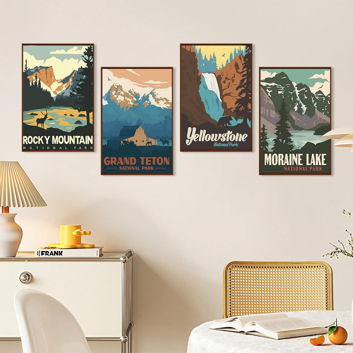 Okarina 4 Pack Paint by Numbers Kit for Adults with Frame National Park, Framed Paint by Number for Adults Beginner with Wooden Easel, DIY Painting by Numbers Canvas Framed for Home Decor 8 x 12 Inch Okarina