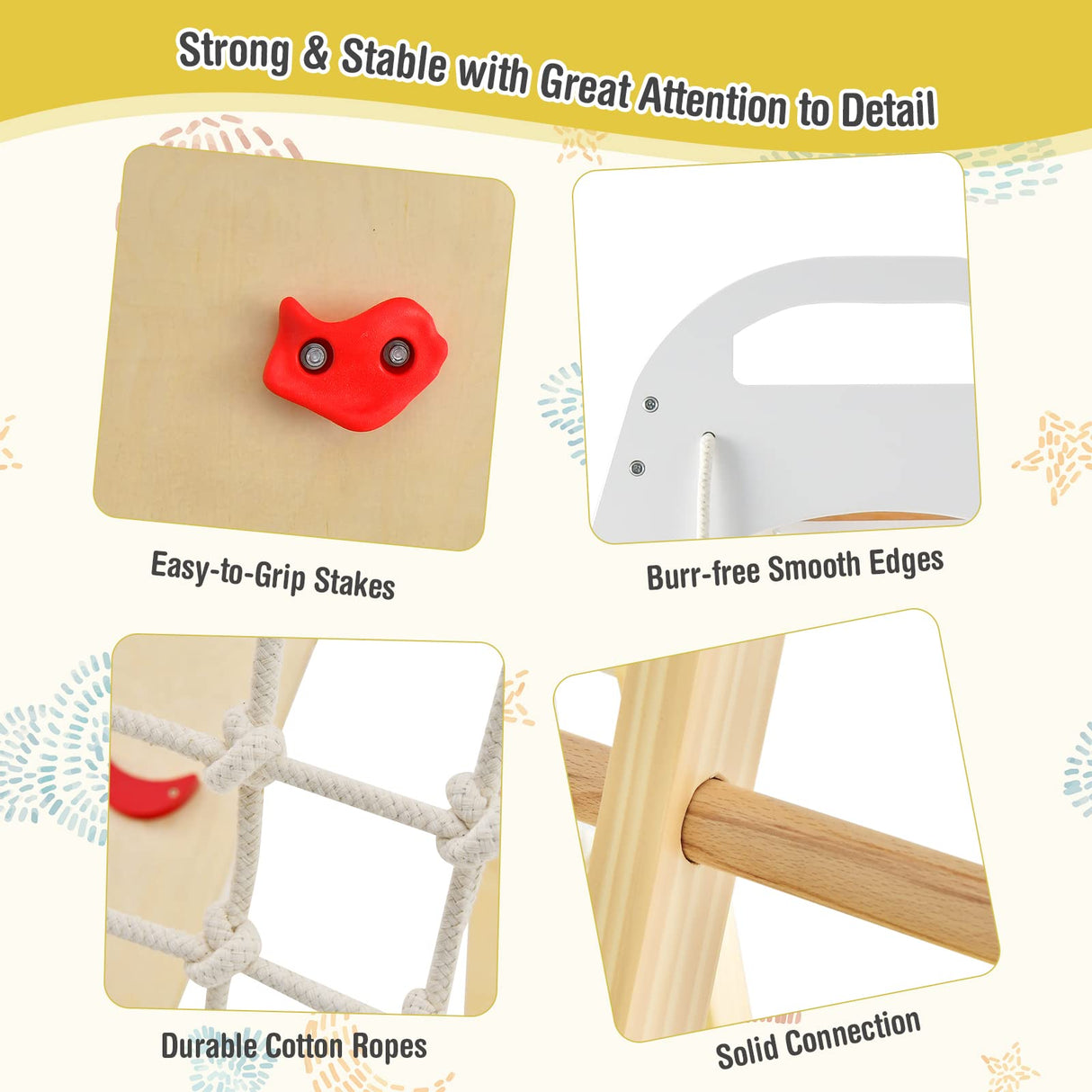 Costzon Indoor Jungle Gym, 8-in-1 Montessori Climbing Toys for Toddlers with Slide, Climbing Rock/Net, Monkey Bars, Indoor Wooden Playground Climber Playset for Kids 3-6 Years Birthday Costzon