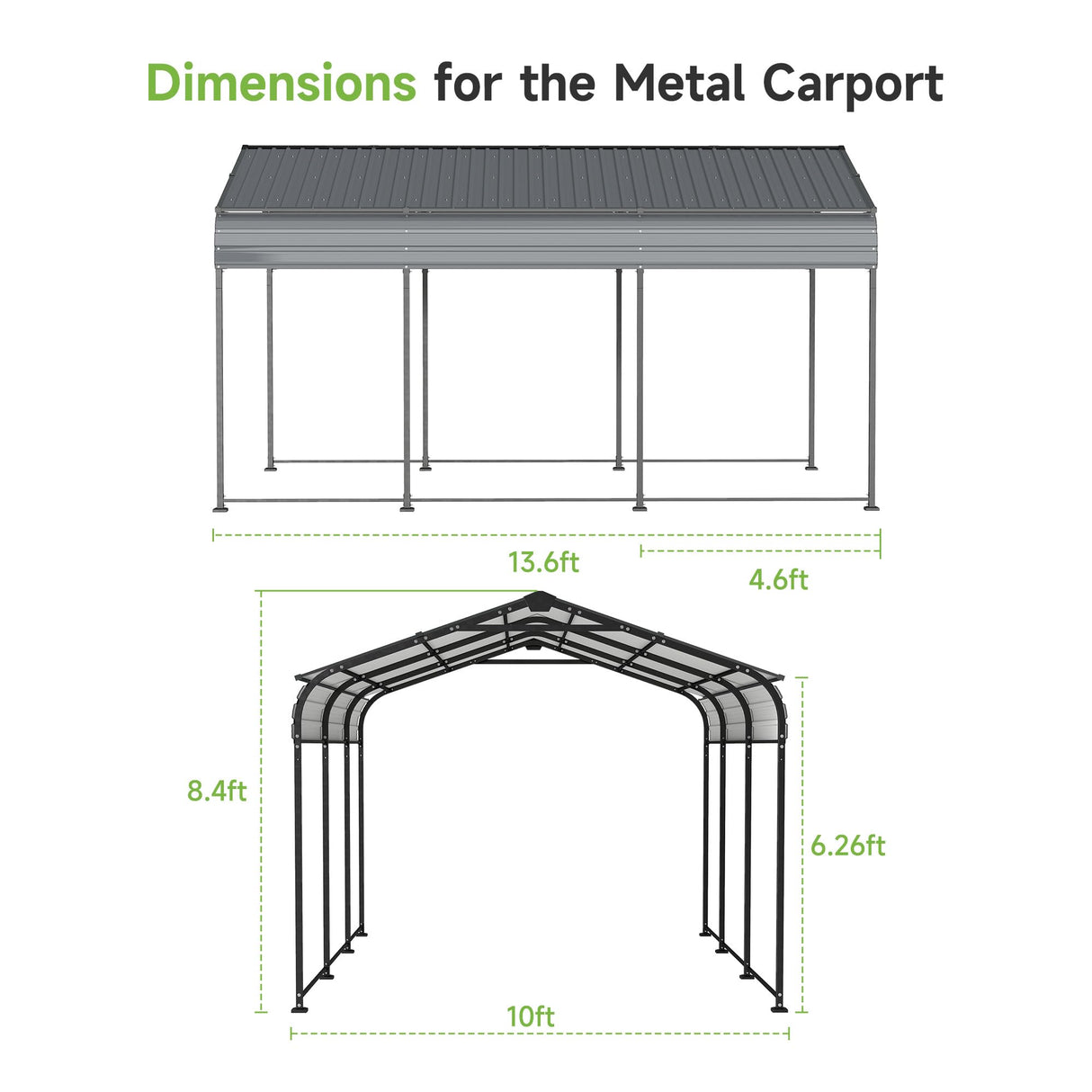 10×15FT Metal Carport, Heavy Duty Car Port, All-Weather Outdoor Storage Trucks, Boats, Cars, Galvanized Steel Roof, Vertical Stripe Design Real Relax
