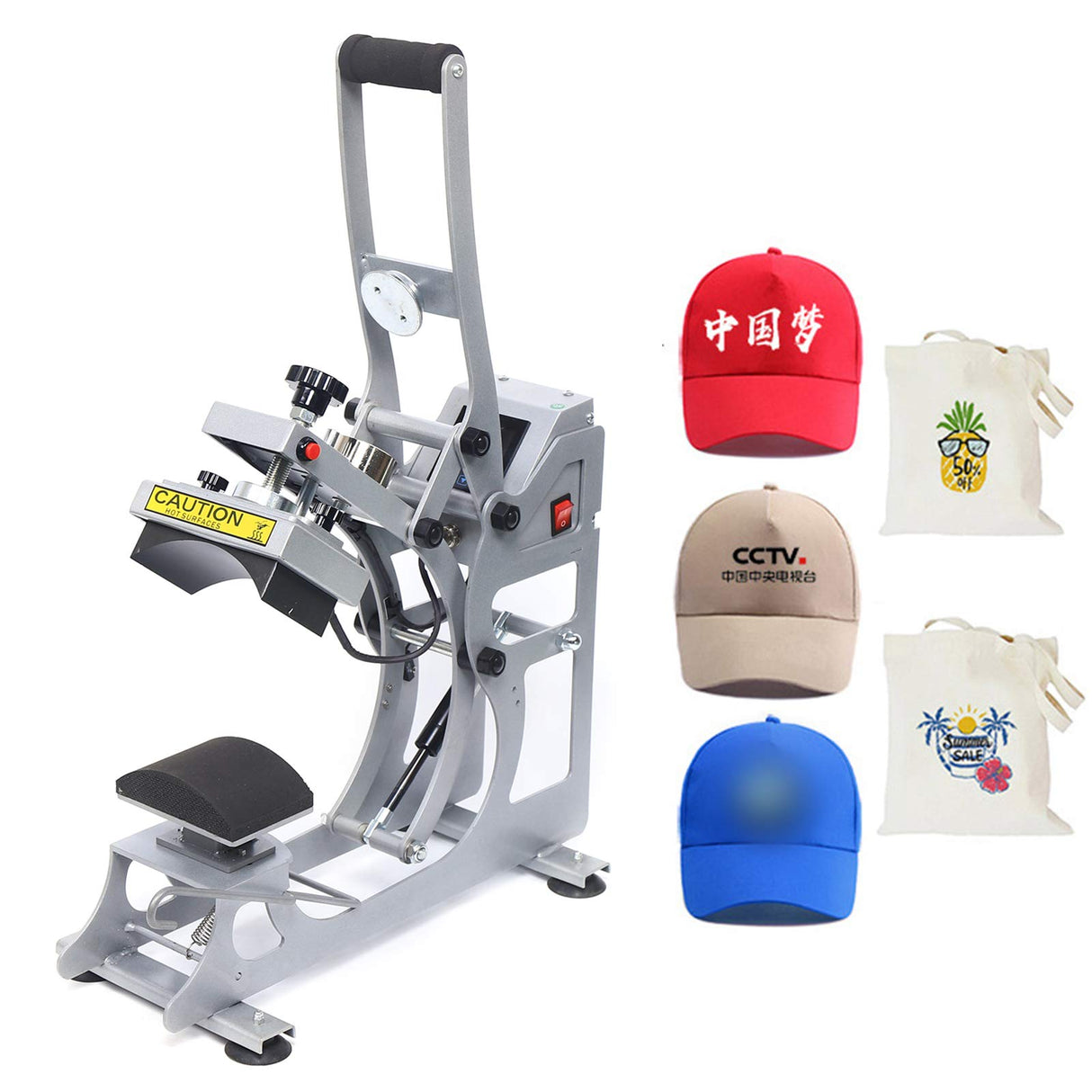 Hat Press Heat Machine, Commercial Caps Hat Heat Press Transfer Machine Semi-Auto Magnetic Digital Press, American Standard 110V Small Label Stamping Machine Heat Press Machine for Caps Genseino