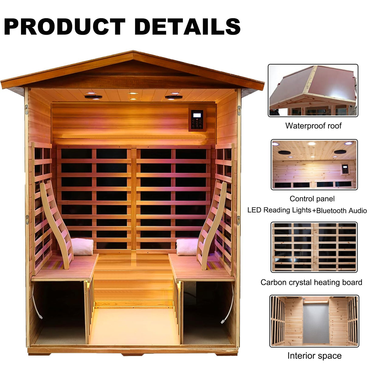 Kanlanth Outdoor Sauna 4 Person Low EMF Far Infrared Sauna for Home, 2,050watt, Mahogany Wooden, for Indoor and Outdoor Home Sauna with Bluetooth, LCD, LED Kanlanth